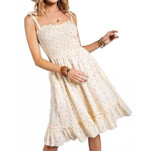 NEW SWEET GENERIS flower print smocked dress in cream